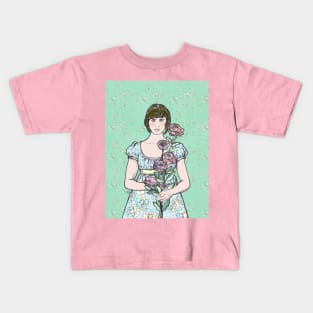 Woman Holding Pink Flowers. Kids T-Shirt